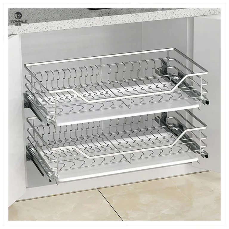 High quality cabinet drawer storage stainless steel pull-out sliding kitchen basket