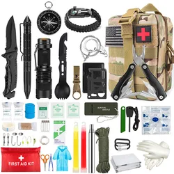 Emergency Survival Kit and First Aid Kit, Professional Survival Gear Tool with Tactical Molle Pouch and Emergency Tent