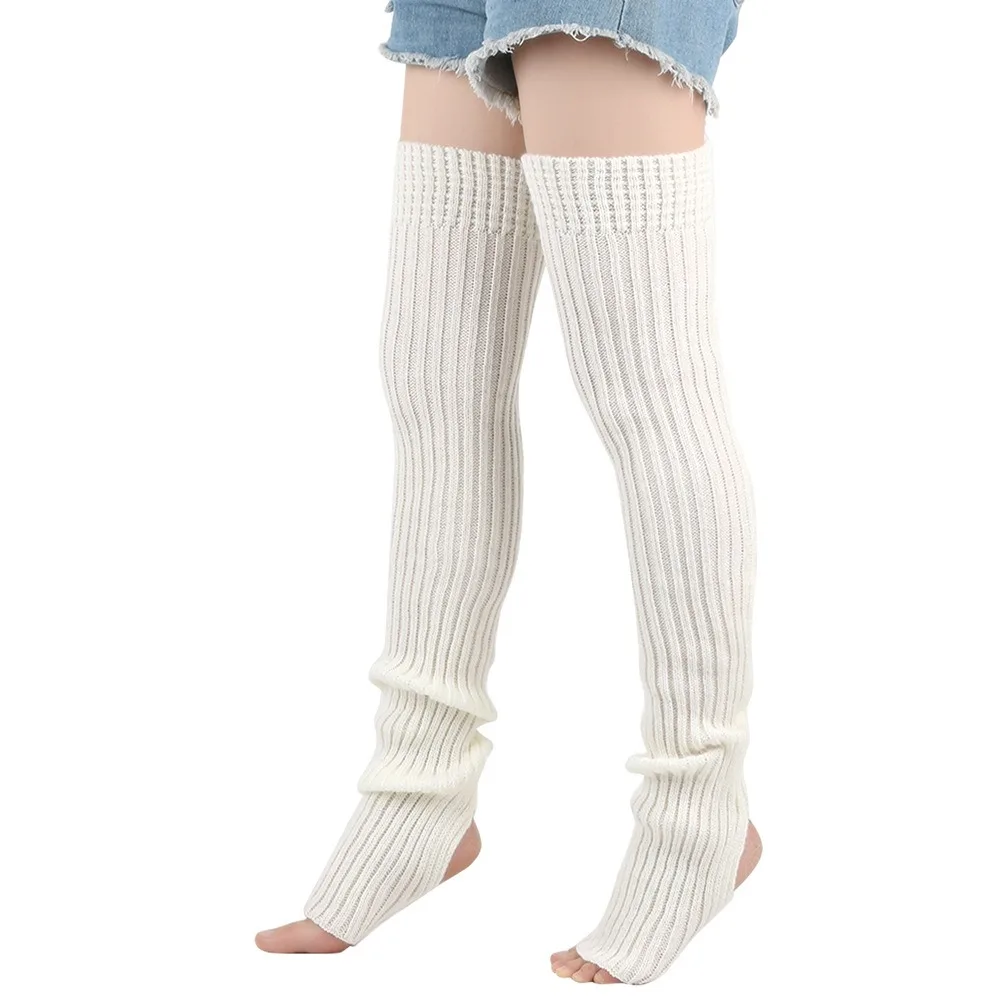 

Female Legwear 80cm Leg Warmers Knitted Winter Warmth Loose Socks Solid Color Wool Material Boot Socks Women Girls