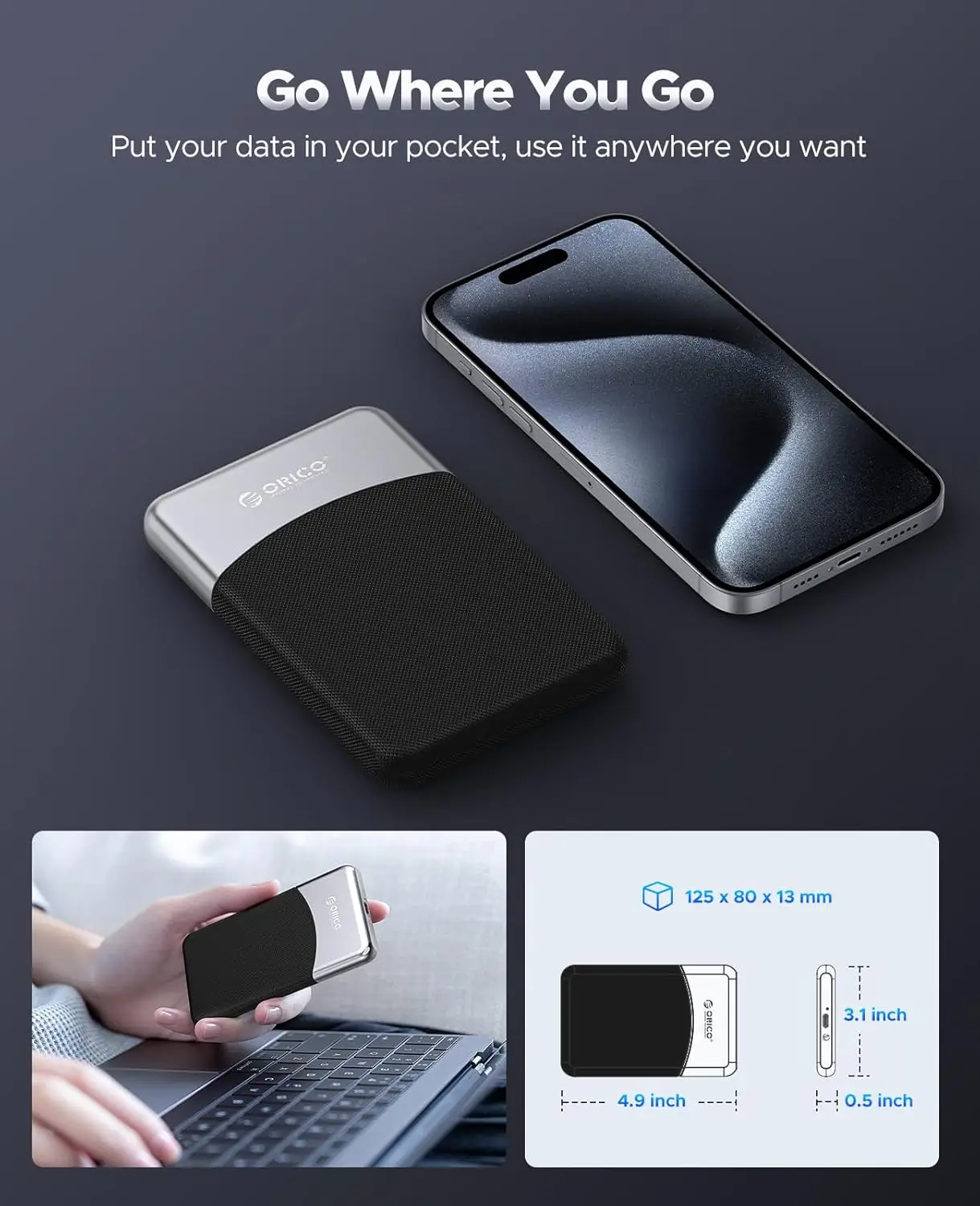 1TB External SSD USB 3.2 Gen 1 460MB/s Portable Solid State Drive with 2-in-1 USB-C Cable for PC, Mac, Android, Tablet