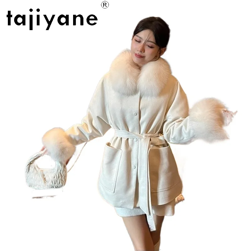 

TAJIYANE Women's White Goose Down Coats Luxury Fox Fur Female Jackets Warm Suede Coat 2025 Winter Woman Clothes куртка женская
