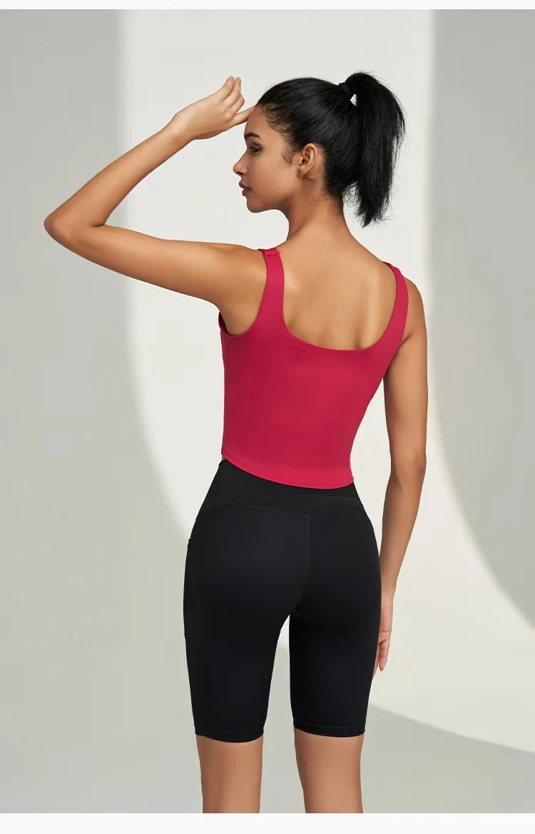 U-förmige Sportunterwäsche für Damen, einteiliger BH mit festen Cups, hochintensiver, stoßfester, schnelltrocknender Fitness-Yoga-Top. – Detail 10