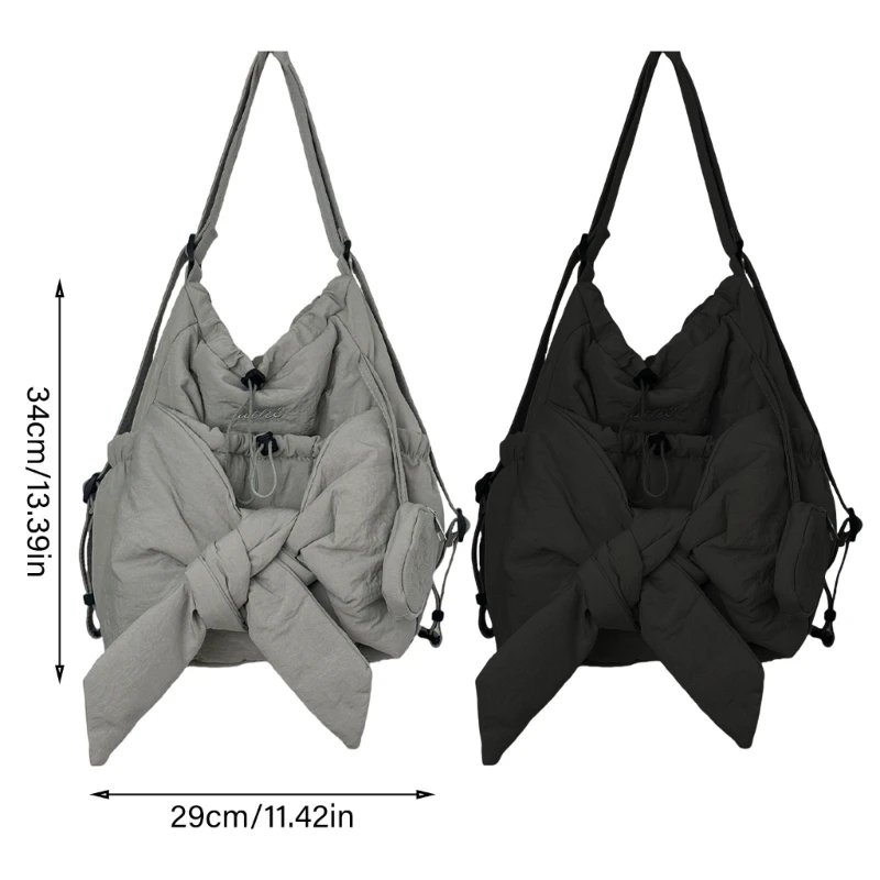 E74B Stylish Bows Shoulder Bag Office Work Satchel Backpack Nylon School Bag Casual Travel Rucksack for Everyday Use