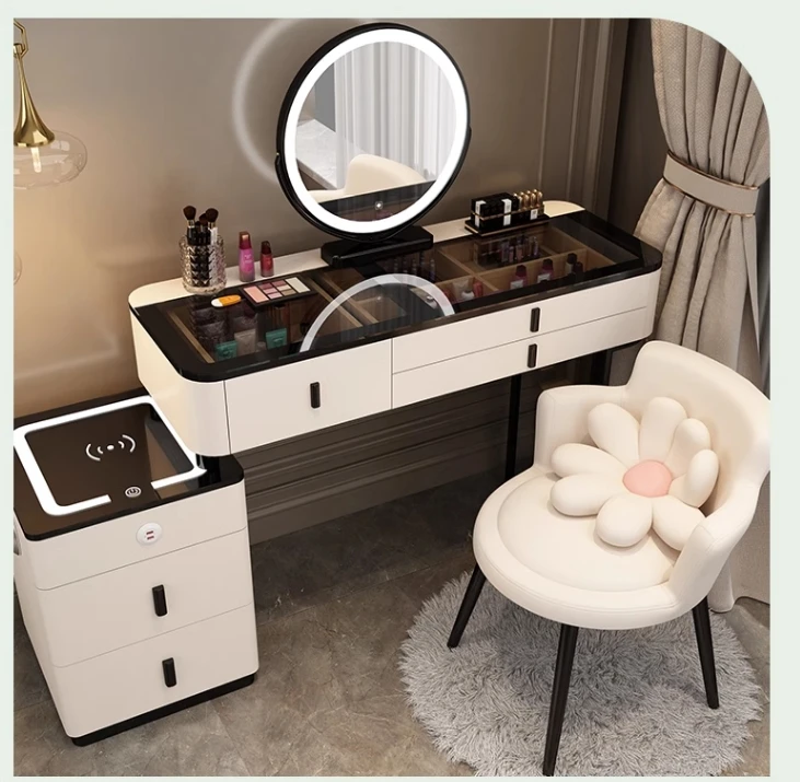 Smart Furniture Modern Simple Multi-functional Princess Dressing Table Side Cabinet Vanity With Mirror Chair Smart Table