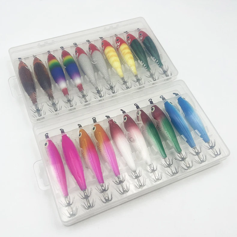 ShareShark 10 Stück/Box 8cm/5,7g Garnelen-Angelköder Leuchtende Tintenfisch-Jigs Haken Meeresangel-Zubehör Künstlicher Köder Oktopus-Köder – Detail 21