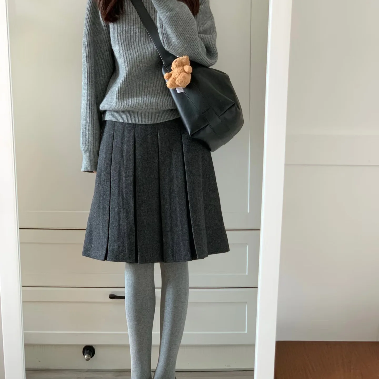 カレッジスタイル ウール プリーツスカート レディース 2025 秋冬 新作 ハイウエスト スリム Aライン プリーツスカート