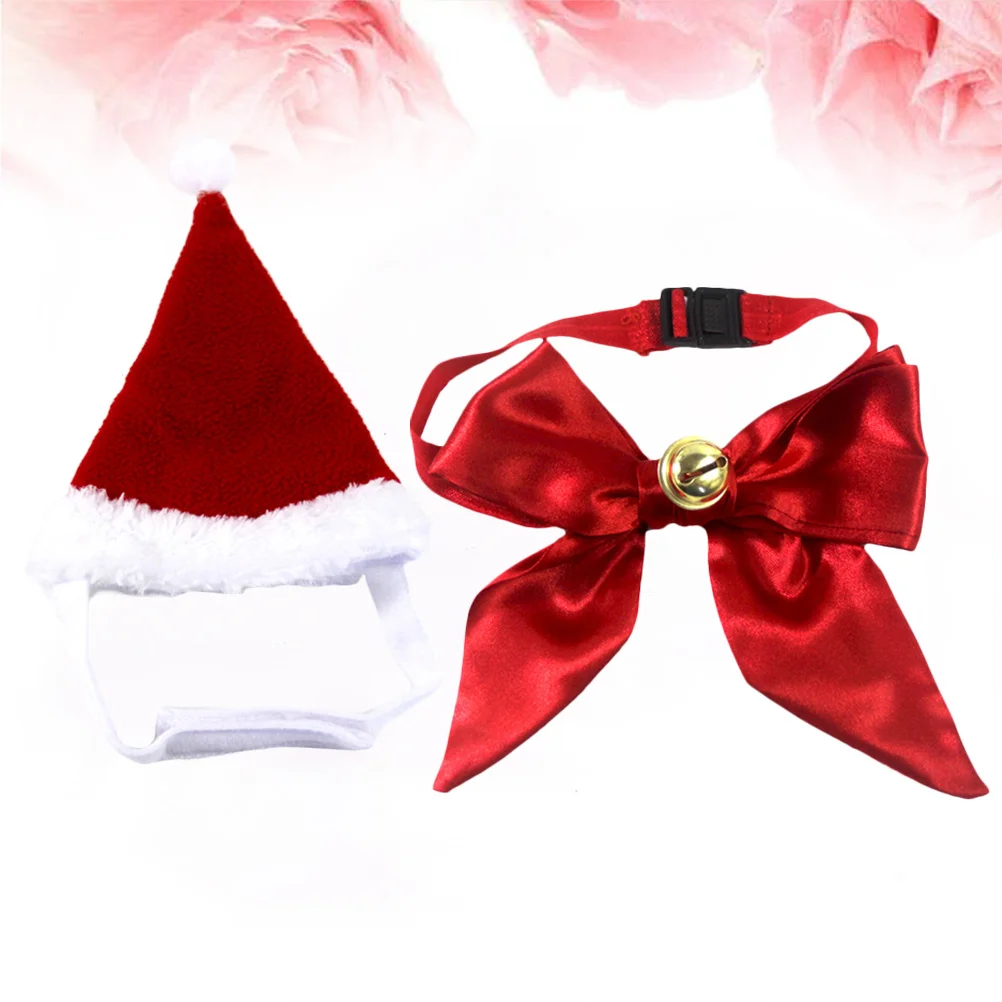

Pet Christmas Necktie Hat Set Cute Xmas Party Dog Collar Soft Comfortable Adjustable Holiday Wedding Gift Dog Christmas Hat