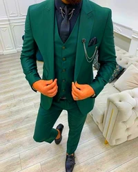 Wonderful Groom Male Wedding Prom Men Suits Green Slim Fit Tuxedo Formal Business Work Wear Suits 3Pcs Sets (Jacket+Pants+Vest)