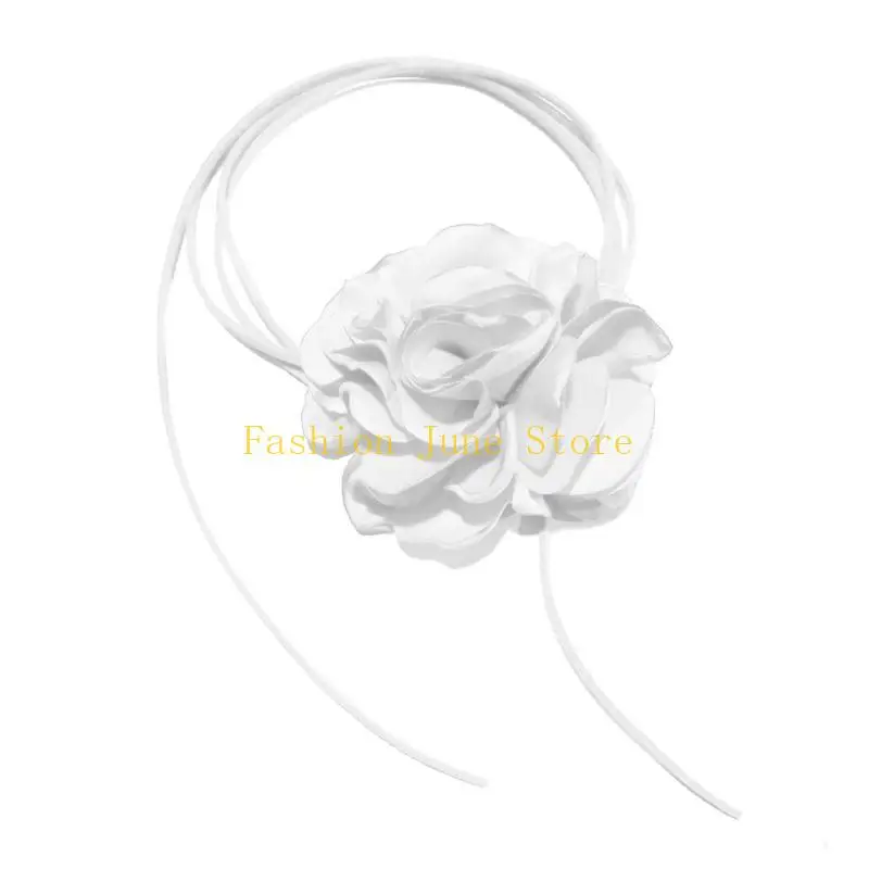 N5KA Gothic Big Rose Flower Clavicle Chain Necklace for Women Lady Adjustable Choker