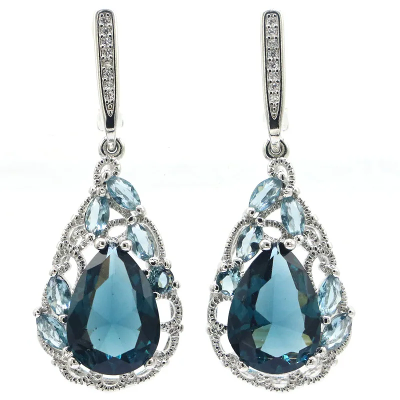 44x15mm Gorgeous Pink Morganite Iolite, Peridot Rhodolite Garnet London Blue Topaz Silver Dangle Earrings