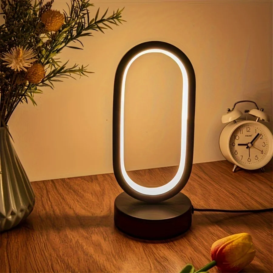 

1PC Mini Circular Metal Art Desk Lamp with Three Color Lighting and USB Port