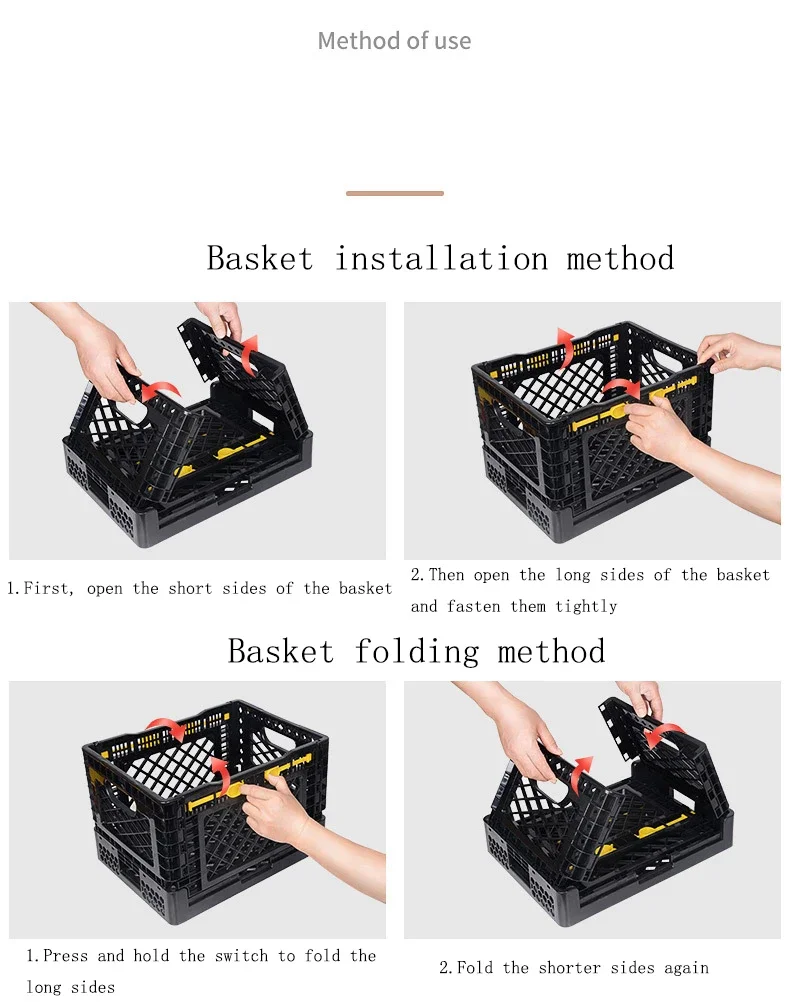 Small Cart Home Portable Folding Storage Basket Vegetable Baskets Shopping Cart Trolley Black Folding Basket 15KG Load-bearing