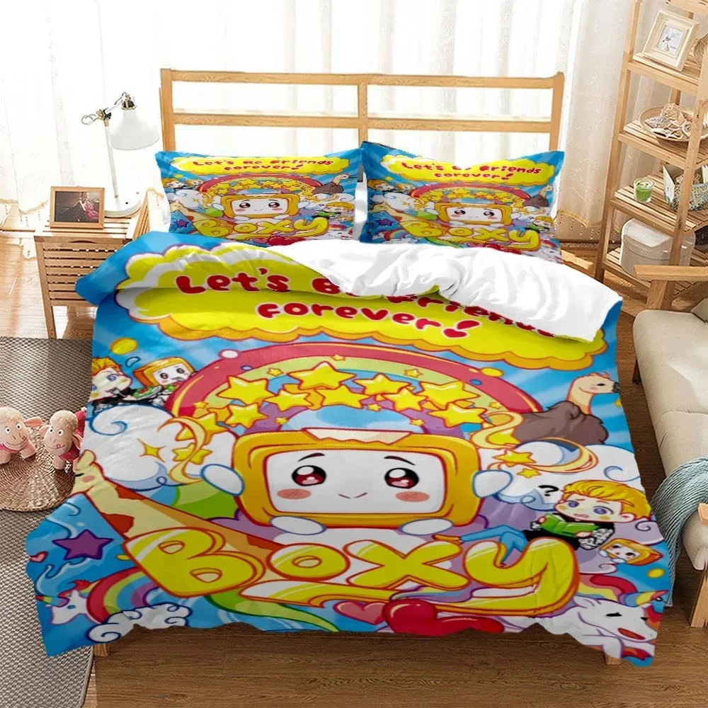 Lankybox Foxy Boxy Cute Cartoon 3D printed bedding Queen bedding set Customized King size bedding set Soft and comfortable