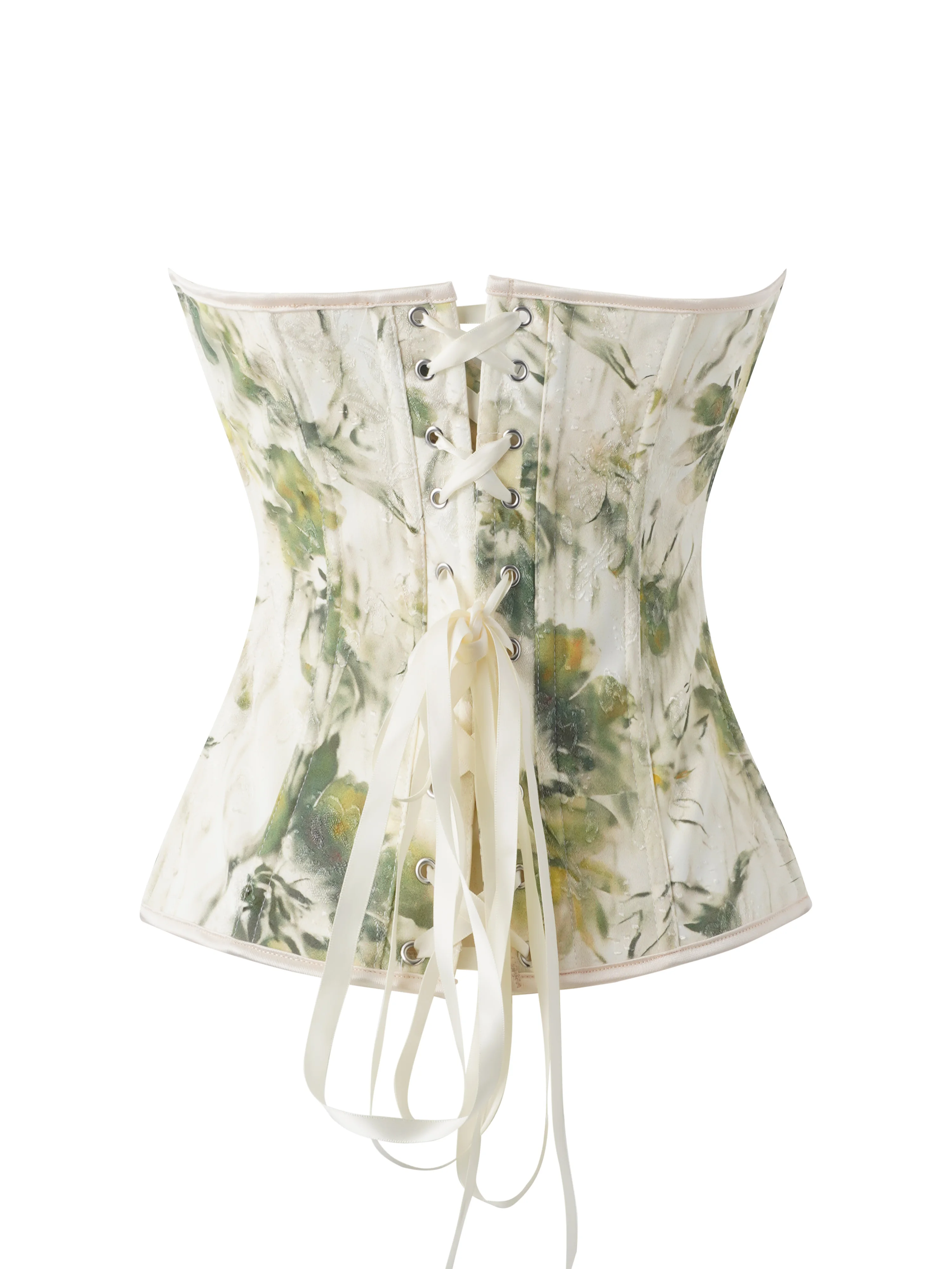 French Vintage Oil Painting Print Lace-Up Boned Corset – Retro Jacquard Bustier for Hourglass Silhouette