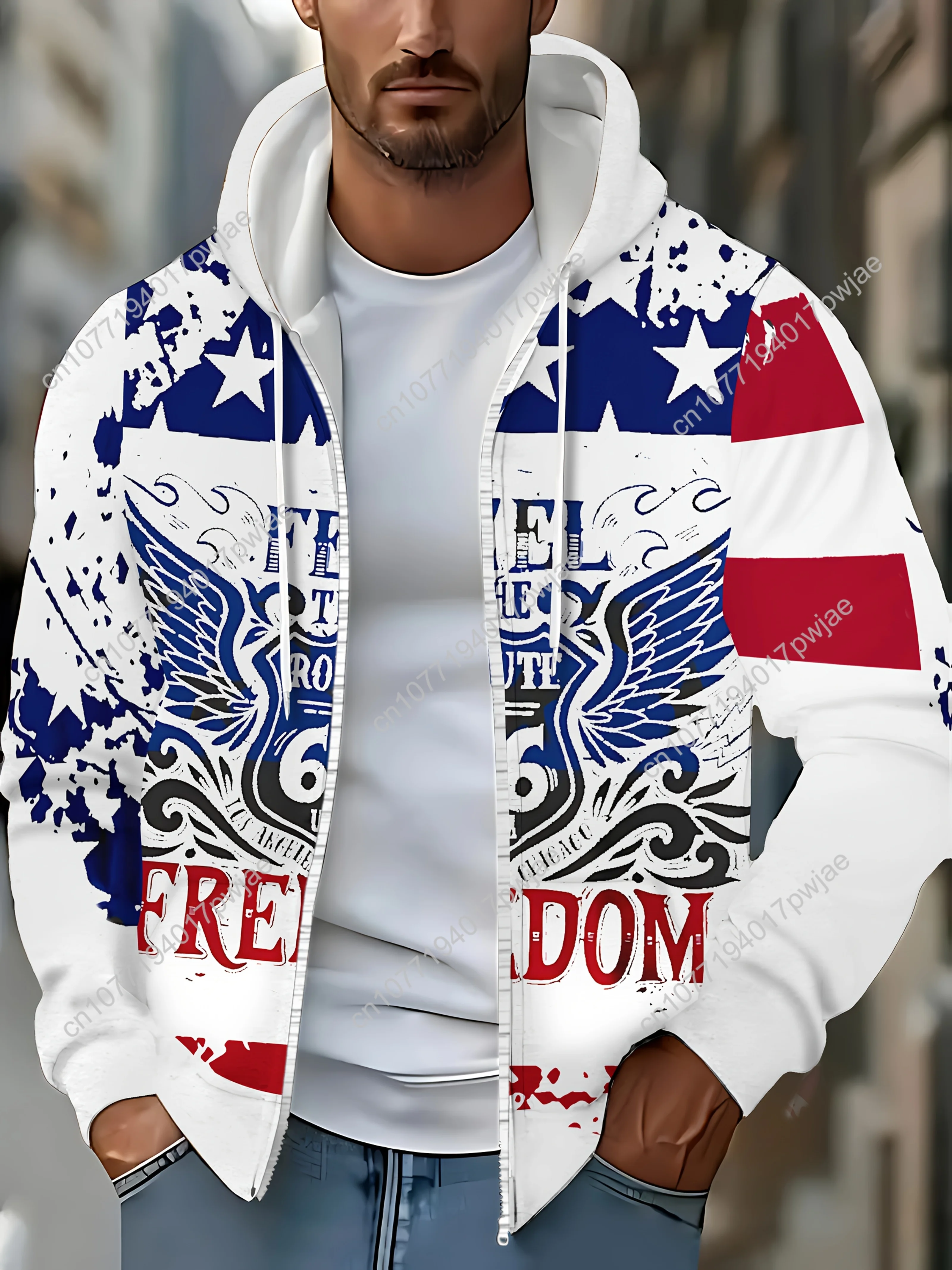 Herren-Sweatshirt mit langen Ärmeln, Reißverschluss, Buchstaben-Aufdruck, Kapuzenpullover, lässige Outdoor-Jacke für Herbst und Winter mit Kordelzug und Taschen, Everyd