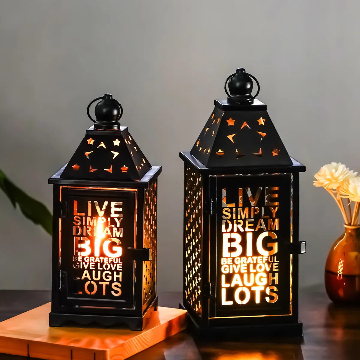 

Festive Letters Moroccan Horse Lantern Candle Holder Christmas Wrought Iron Wind Lantern Candle Holder Desktop Home Creative Orn