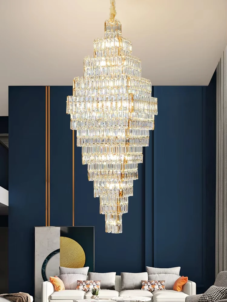 Large Hollow Crystal Staircase Chandelier - Modern Luxury Pendant Light For Duplex & Villa Living Rooms Sales Department​