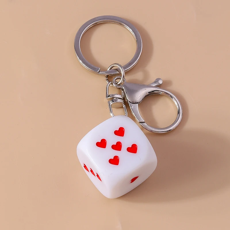 Fashion Resin Geometric Dice Keychain for Men Women Keyring Pendants Car Key Holder Handbag Decor DIY Key Chain Jewelry Gift