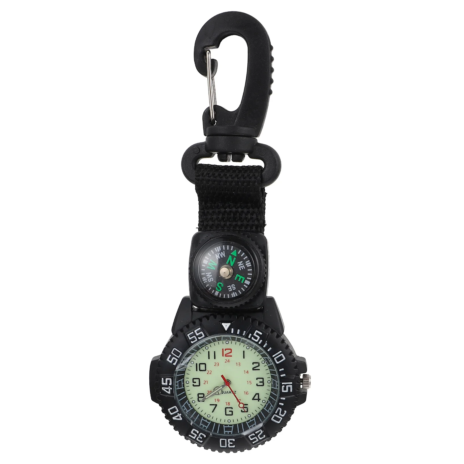 Compass Pendant Watch Nylon Strap Carabiner Clip Pocket Watch For Backpacker Hiking Mountaineering Outdoor Sports