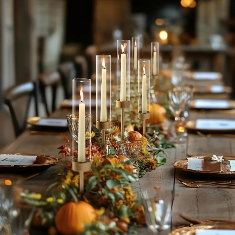 حامل شموع الإعصار لحفلات الزفاف: حامل شمعدان ذهبي 18 قطعة لقطع مركزية للطاولة - حامل عصا شموع زجاجية