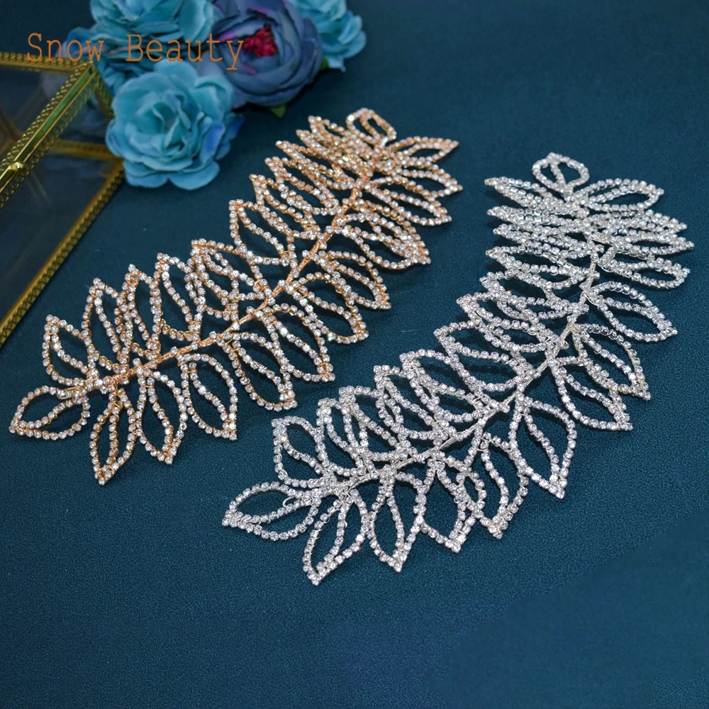 

DZ046 Crystal Hairband Handmade Rhinestones Leaf Tiaras Crown Bridal Hair Piece Wedding Headband Hair Accessories for Women