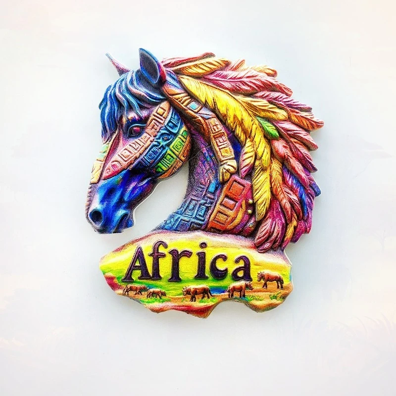 African Savanna Fridge Magnet - Striking 3D Feathered Horse Souvenir Unique Tribal Art Gift for Travel & Wild Home Decor
