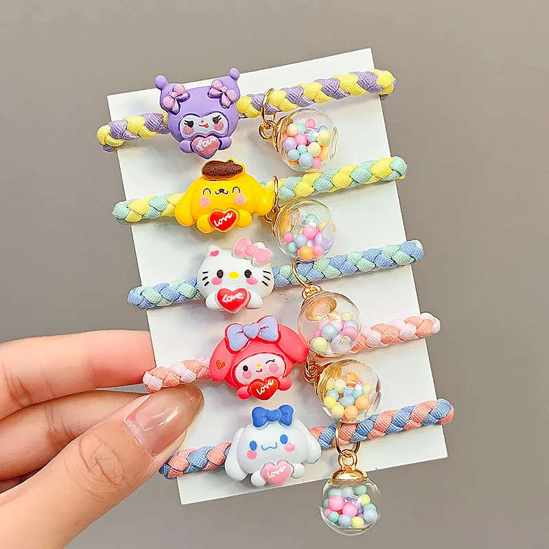 5PCS Cartoon Hair Accessory Sanrio Cinnamoroll Hellokitty Hair Ties Kawaii for Girls Hair Style Decorate Hand Wrist Accessories