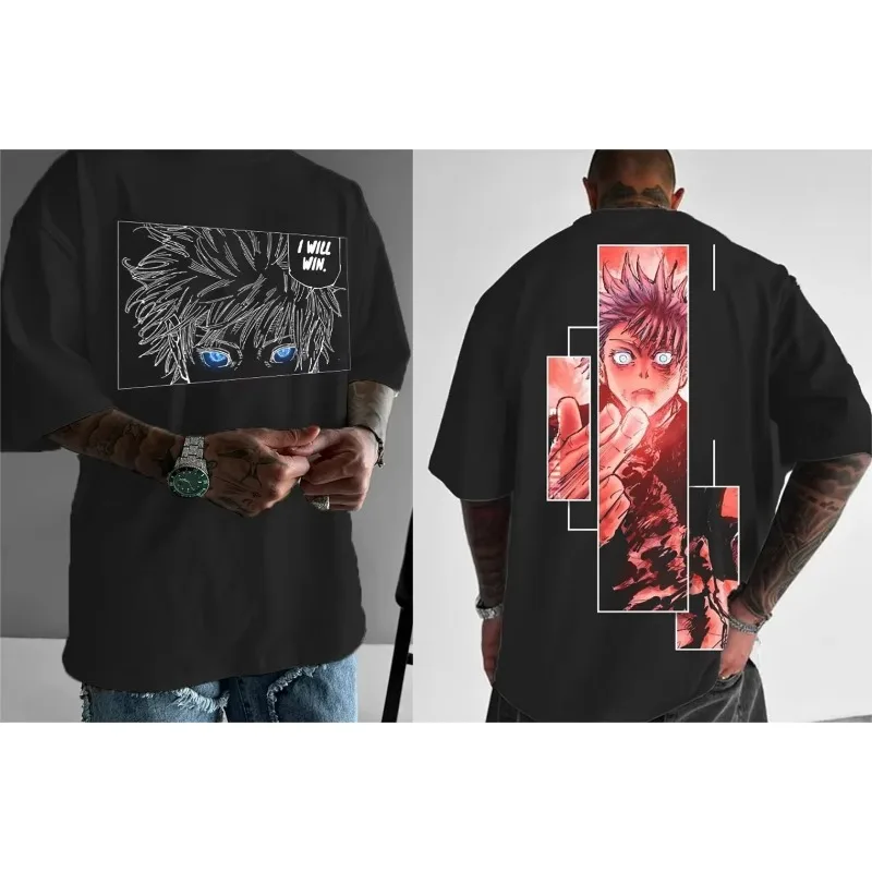Jujutsu Kaisen-Camiseta con estampado de Anime para hombre y mujer, Top de manga corta informal holgado japonés, novedad de verano 2025, para padres e hijos