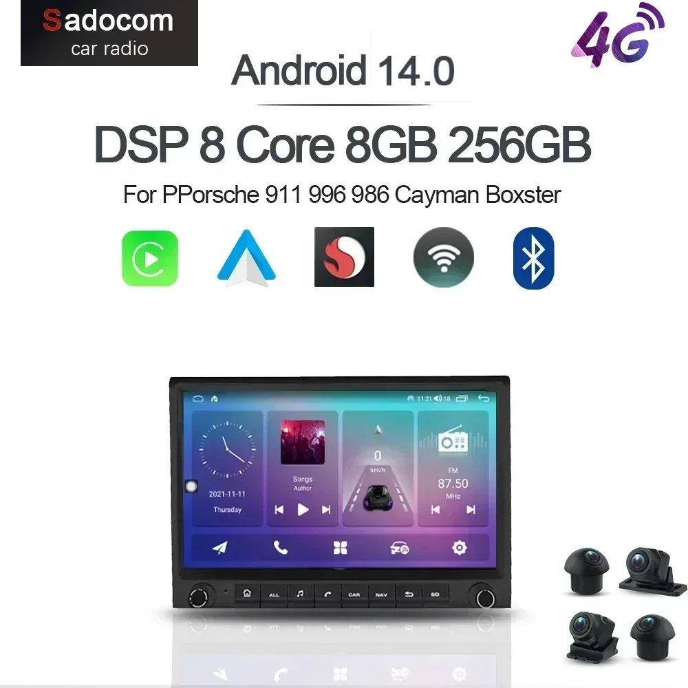 CarPlay 7' Android 14.0 Car Player 8 Core 8GB 256GB Multimedia Stereo GPS Radio For Porsche 911 996 986 Cayman Boxster 2 Din