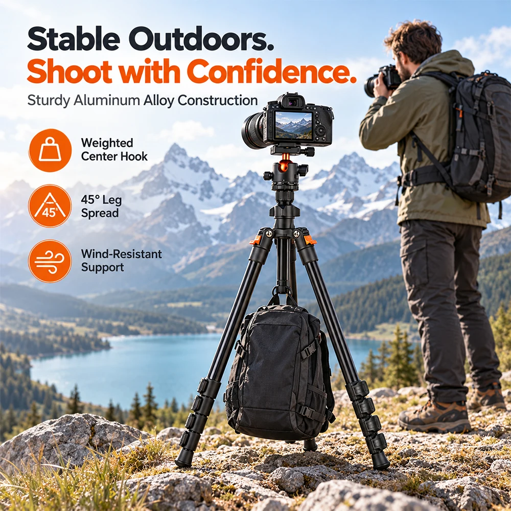 SIHAO Portable Travel Camera Tripod Flexible Vlog Tripod 360° Ball Head Quick Release for Canon Nikon Sony DSLR