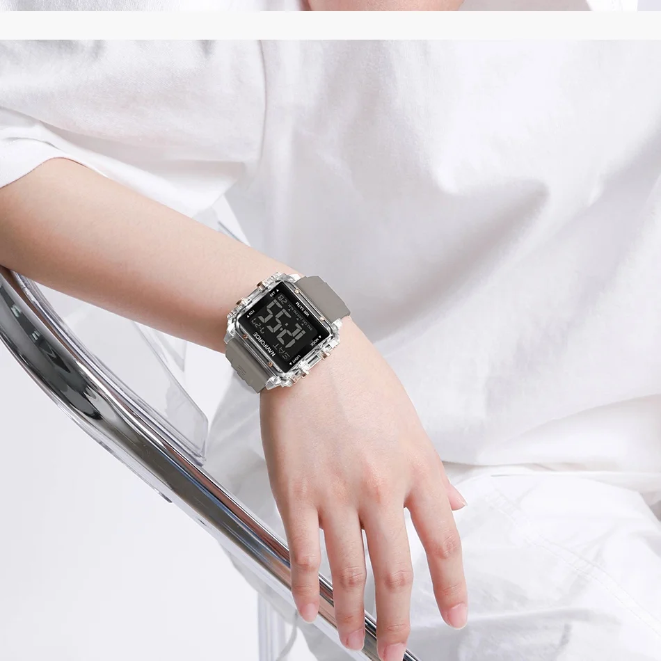 ساعات NAVIFORCE لعرض التاريخ للسيدات، حزام سيليكون كاجوال مقاوم للماء، ساعة يد للسيدات، ساعات إلكترونية رقمية LCD
