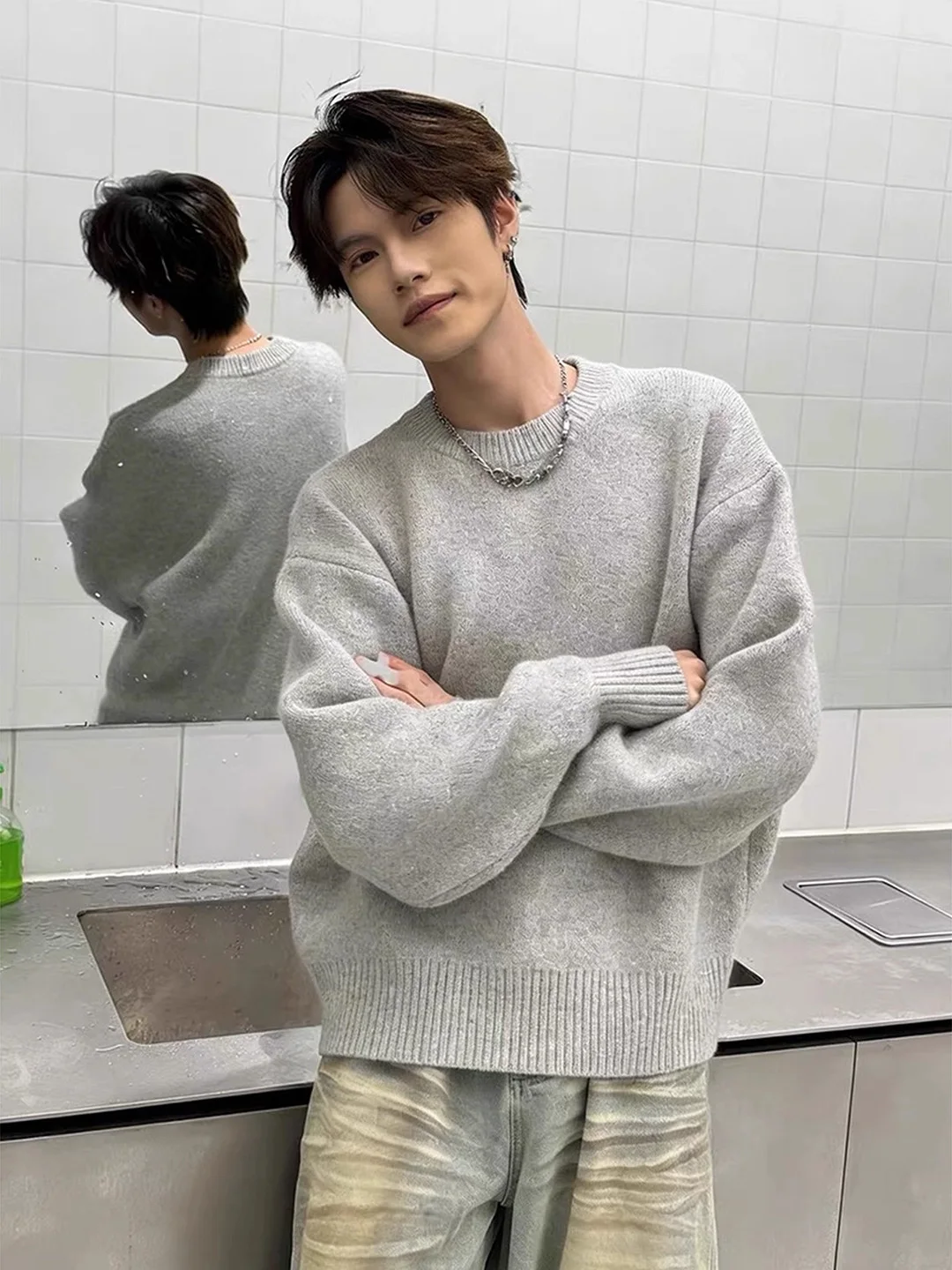 

Мужской вязаный свитер Cleanfit Light с круглым вырезом, на флисовой подкладке, зимний базовый слой, повседневный, комфортный, теплый, толстый, с длинными рукавами