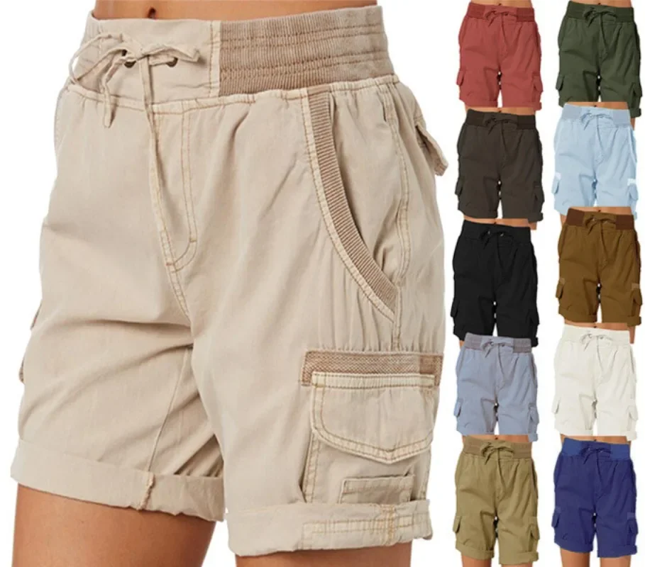 High Waist Ladies Overalls Casual Pants Cotton and Linen Shorts Thin Loose Wide-leg Shorts for Women