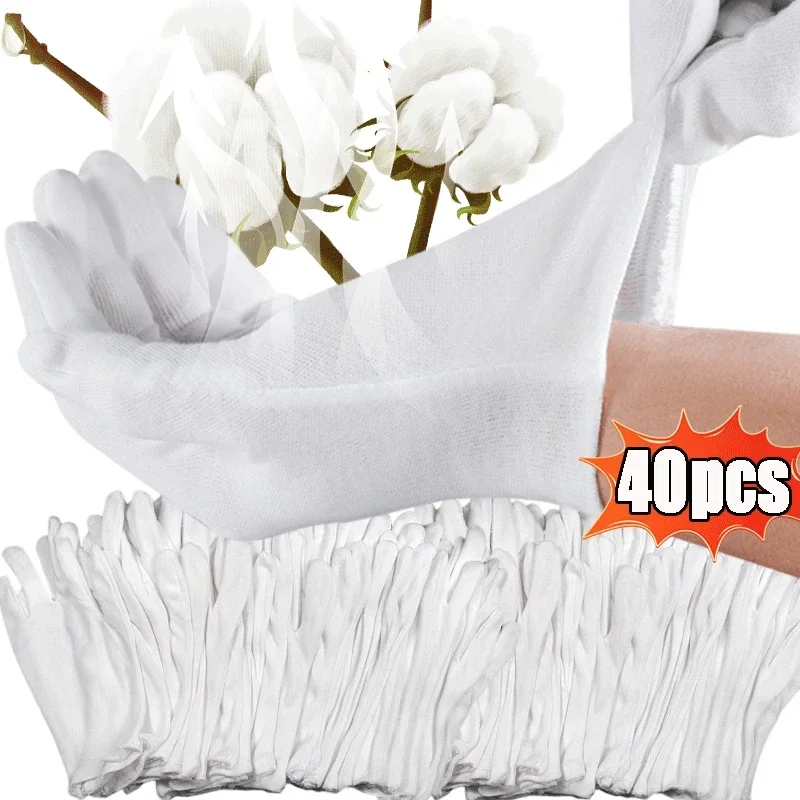 New White Soft Cotton Work Gloves for Dry Hands Handling Film SPA Gloves Ceremonial High Stretch Gloves Household Cleaning Tools