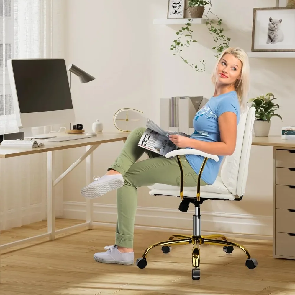 Ergonomic Office Desk Chair with Wheels and Arms, Faux Leather Computer Chair for Home Bedroom Office image 2