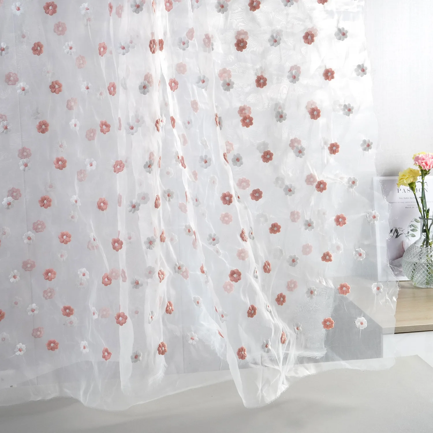 Encrypted Organza Plum Blossom Embroidery Fabric for Wedding Gown Doll Dress Stage Costume & Craft Decor Material