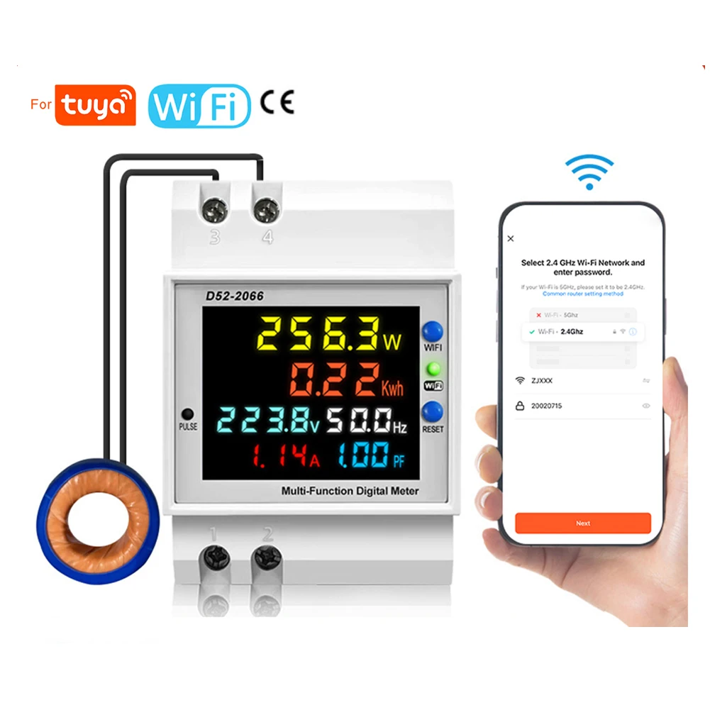Compact Digital Electricity Meter with Smart WiFi Functionality for Accurate Energy Tracking on DIN Rails in Various Locations