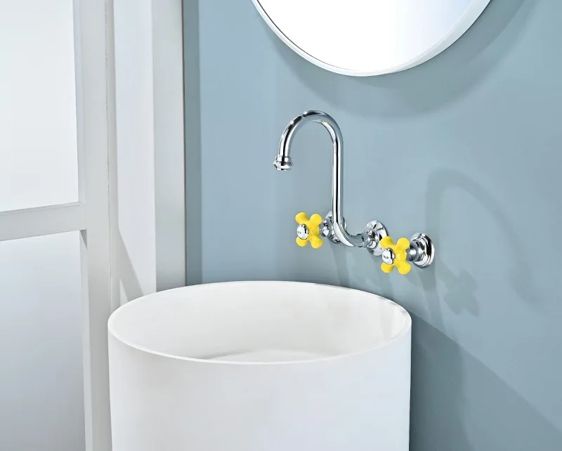 Modern Nordic Wall-Mounted Basin Mixer Solid Brass Ceramic Lever High Spout Premium Quality Bath Faucet Tapware,Brushed Gold