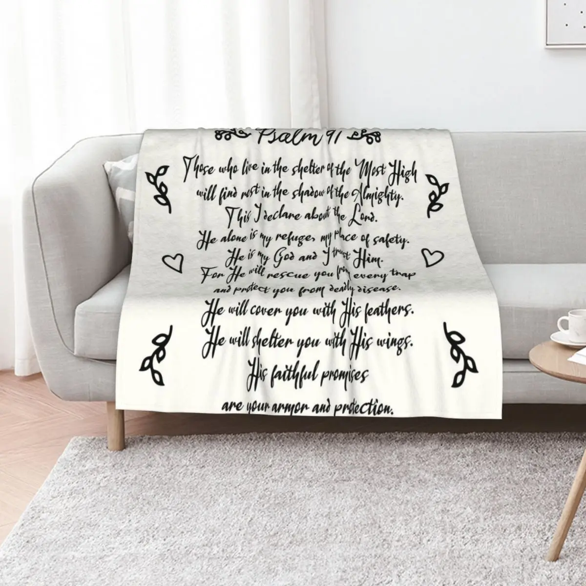 Psalm 91 | Christian Inspirational Bible Verse Decorative Handwriting Throw Blanket Bed linens Flannels Soft Beds Blankets