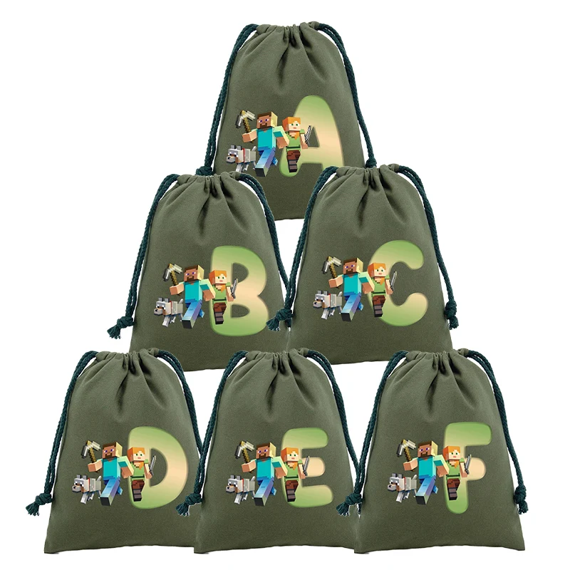 

Game Theme Drawstring Minecrafted Gift Bag Letters Print Pure Cotton Storage Bags Portable Candy Storage Organize Bag Xmas Gifts