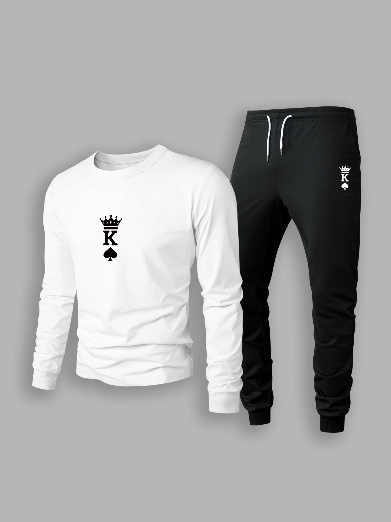 

Mens Round Neck Long Sleeve T-Shirt and Jogger Pants Set Breathable Comfortable Casual Outfit for Spring and Autumn