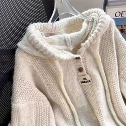 Maglioni invernali albicocca con stampa lettera originale addensare felpa con cappuccio lavorata a maglia donna ragazze Pullover Casual a maniche lunghe allentato stile coreano