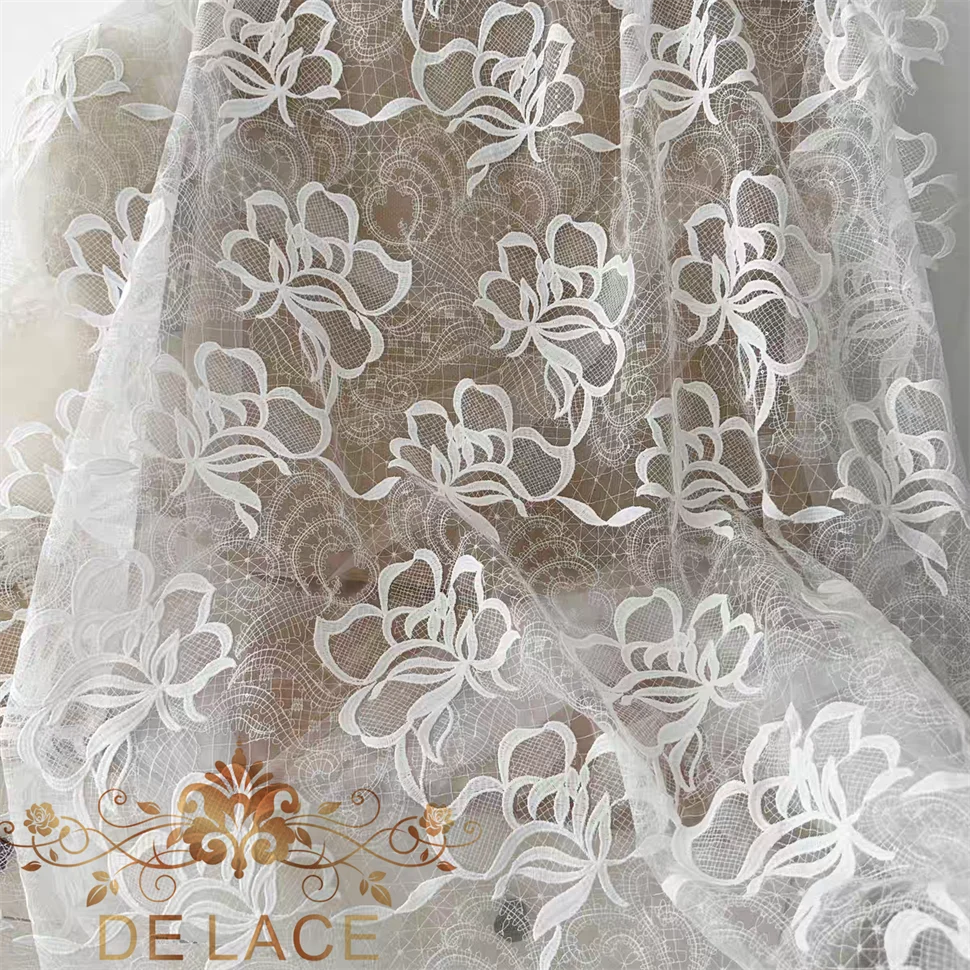 

SXGN High Quality Floral Embroidered Lace Sequins Fabric Wedding Dress Hollow Out DIY Lace Fabric