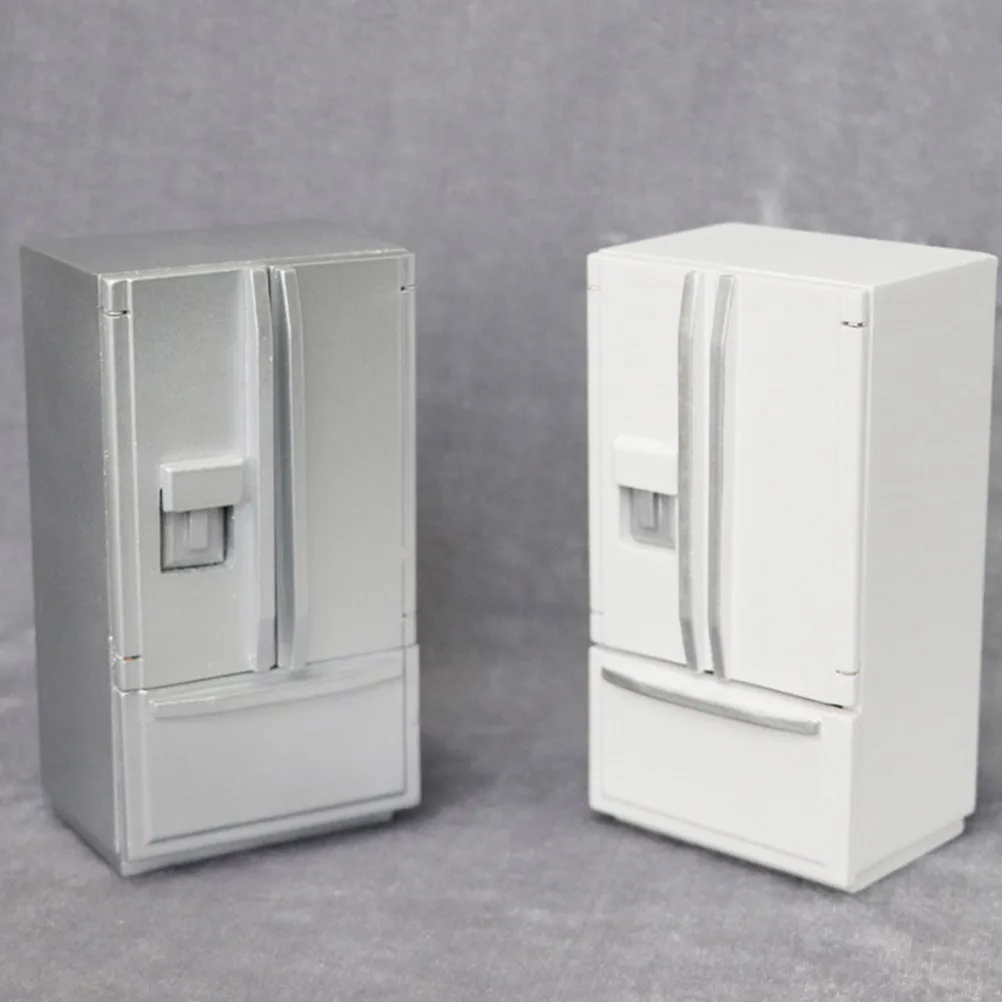 1-個ミニ冷蔵庫-1-12-スケール木製両開きドア冷蔵庫ドールハウスキッチン装飾用小型冷蔵庫アクセサリー