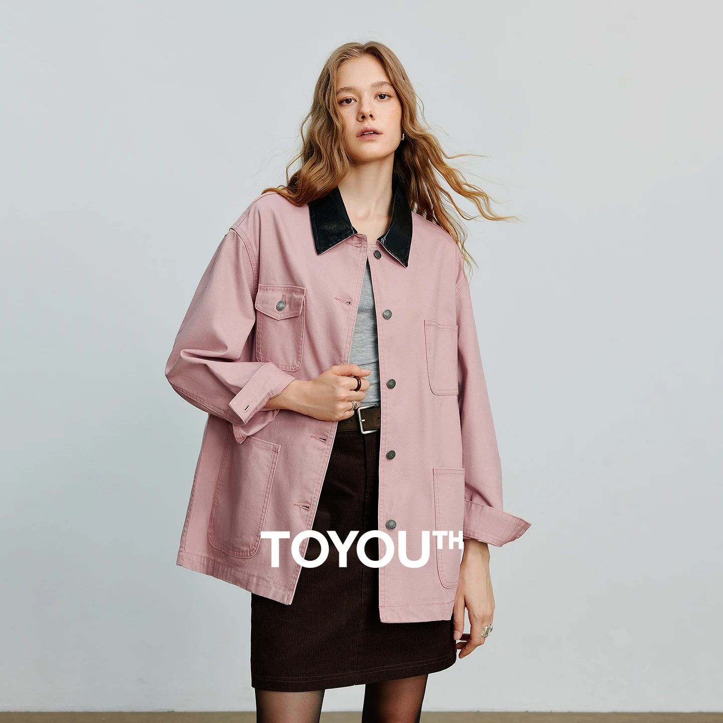 

TOYOUTH женская джинсовая куртка, осень 2021, новая хлопковая кожаная рабочая одежда с лацканами, стильная куртка, пальто