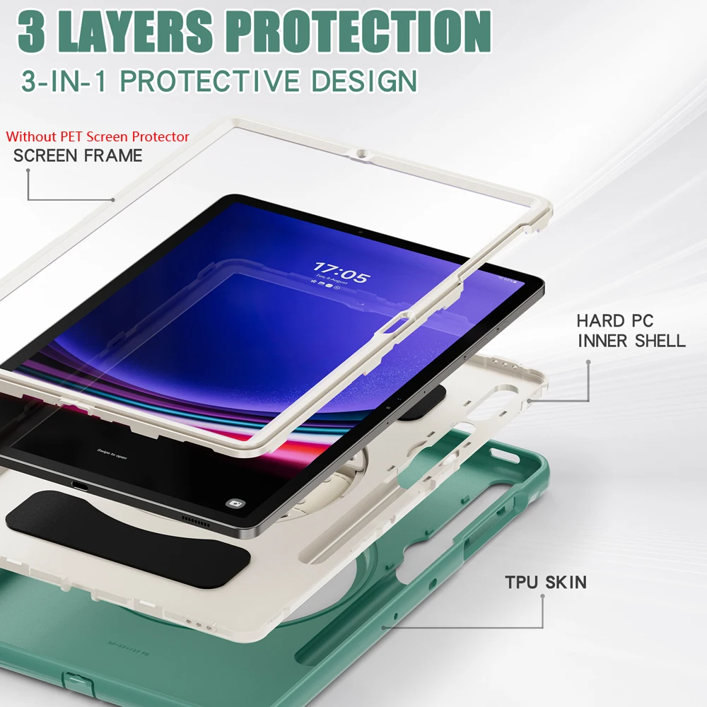 

Tablet Cases For Samsung Galaxy Tab S9+ S8+ S8 Plus S8 S7 S9 10 FE S10 Lite Case S10FE Cover Rotating Hand Strap Stand TPU Shell