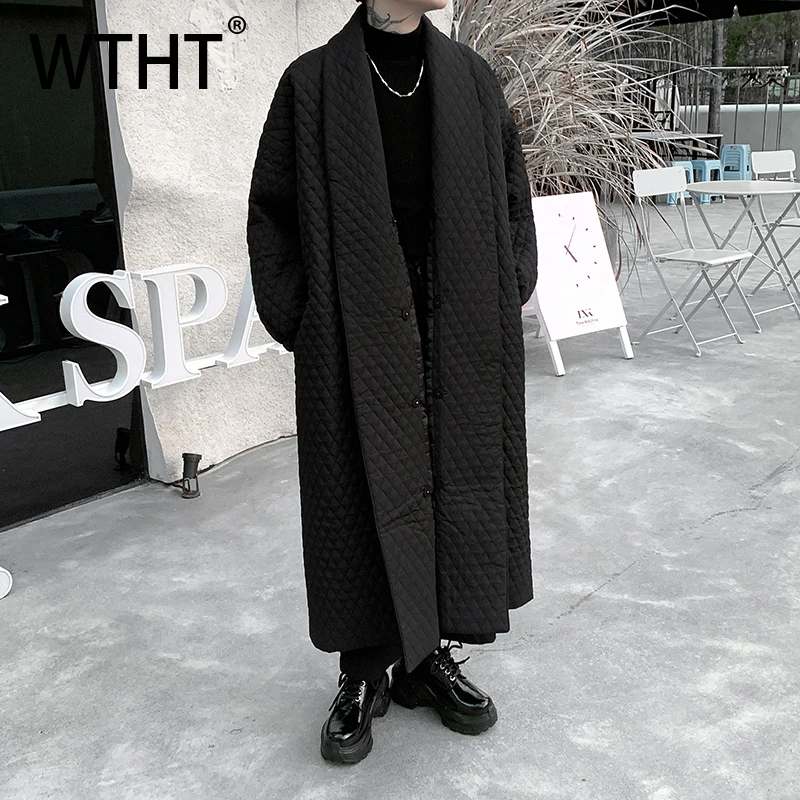 

WTHT Trendy Men's Solid Color Texture Keep Warm Coats Fashion Single Breasted Long Sleeves Windbreaker Male 2025 Winter 2A2467