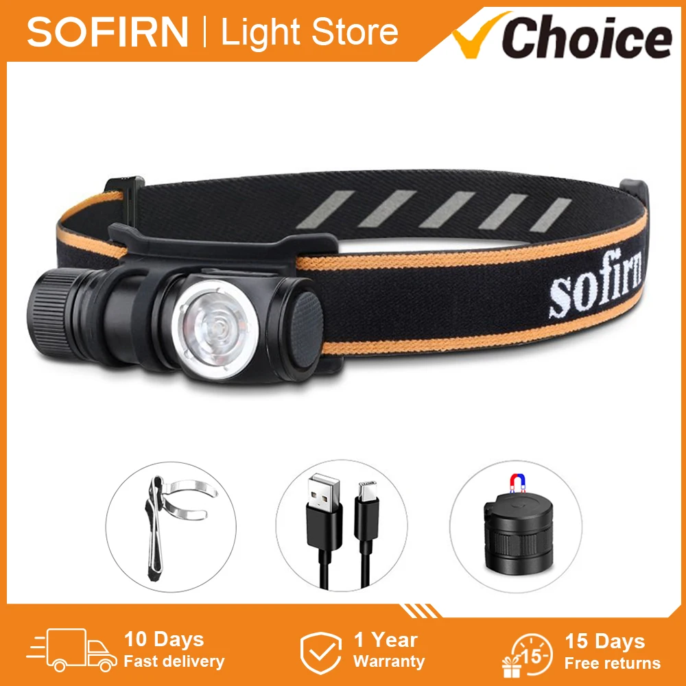 Sofirn usb c充電式ミニヘッドランプ、懐中電灯マグネット尾、90CRI角度、懐中電灯、tir光学、HS10、1100lm、LH351D、16340、2グループ