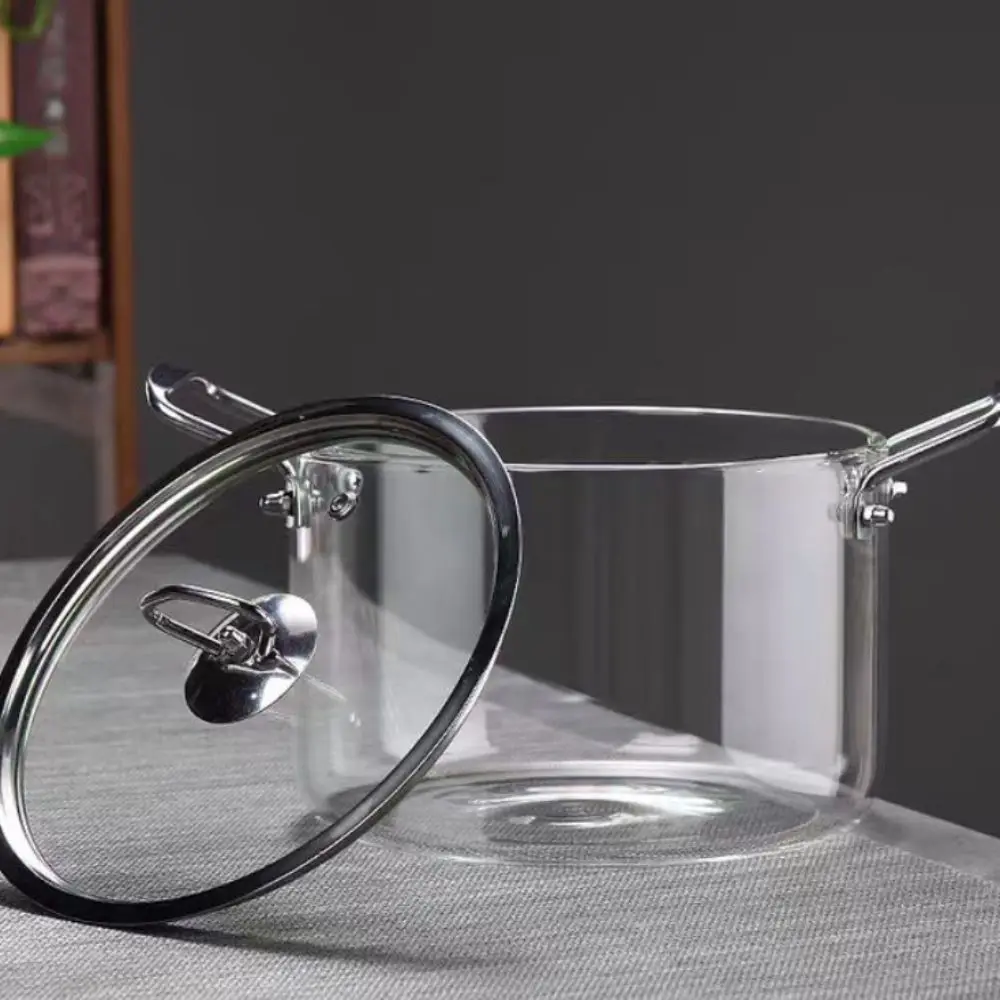 Olla de cocina moderna de vidrio de borosilicato, cacerola de vidrio minimalista con dos asas, olla de leche transparente resistente al calor, fideos