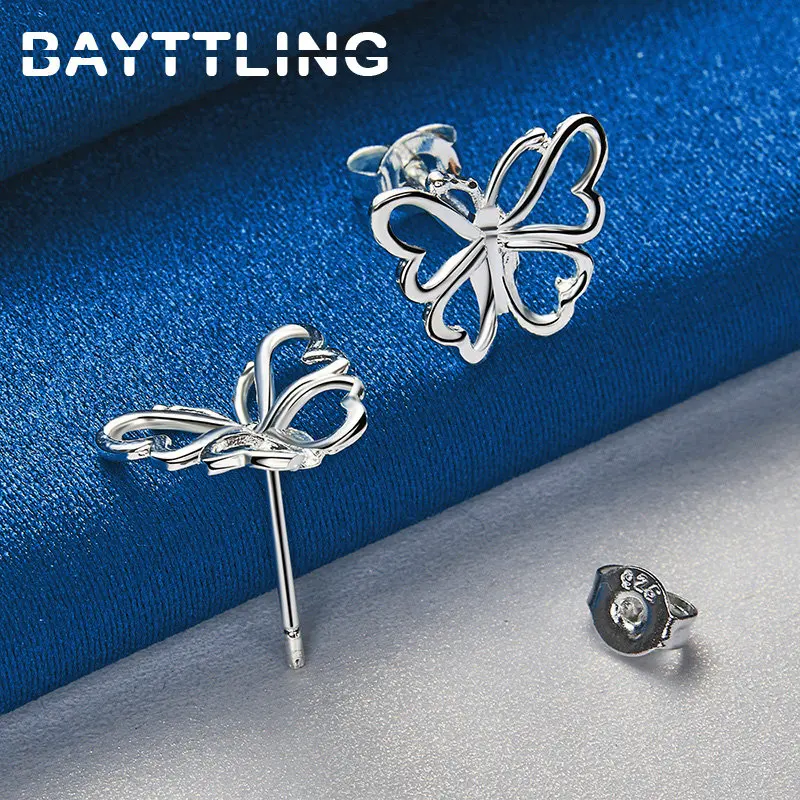 BAYTTLING Charm 925 Sterling Silver 11MM Fine Butterfly Stud Earrings For Women Wedding Party Gifts Fashion Jewelry Accessories